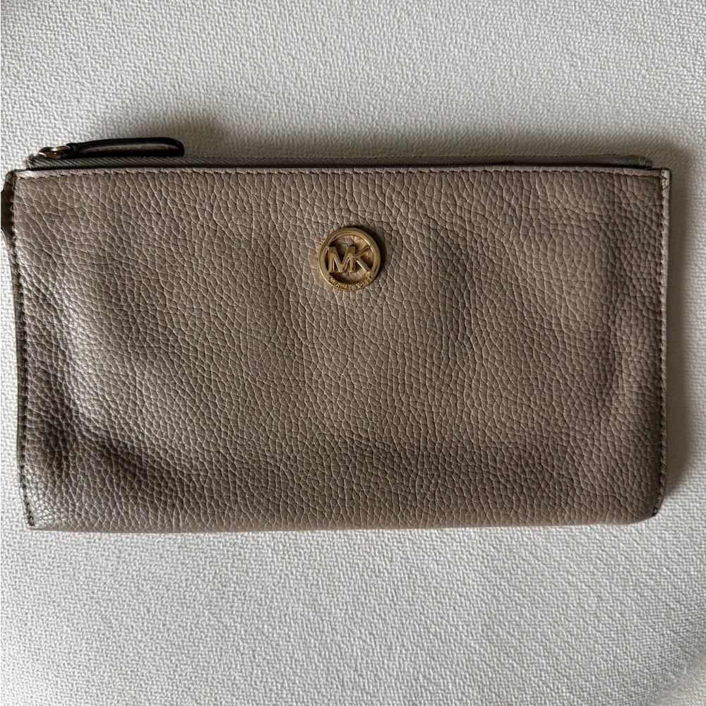 Michael Kors Beige Large Leather Wristlet